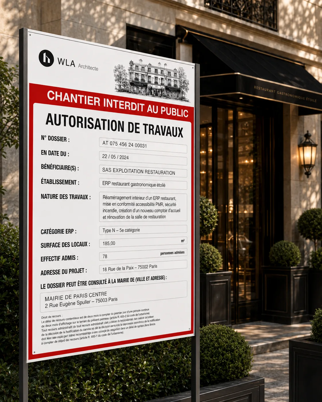 Affichage et suivi d'un dossier d'autorisation de travaux ERP