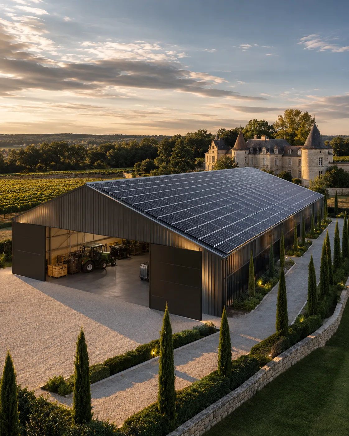 Hangar photovoltaïque et ferme solaire intégrée